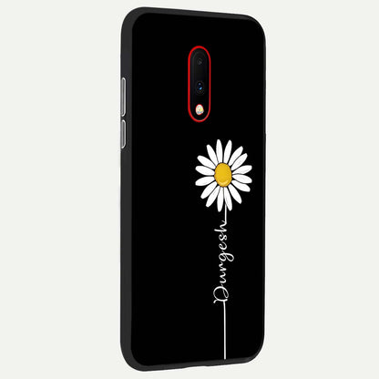  Custom Name White Flower back cover For OnePlus 7 slim fit glass case with vibrant aesthetic design