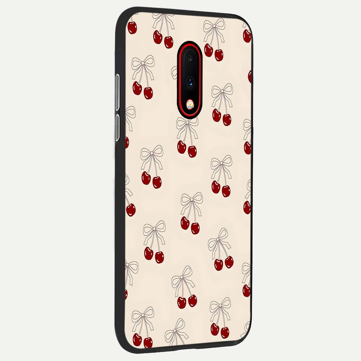  Cute Cherry Pattern back cover For OnePlus 7 slim fit glass case with vibrant aesthetic design