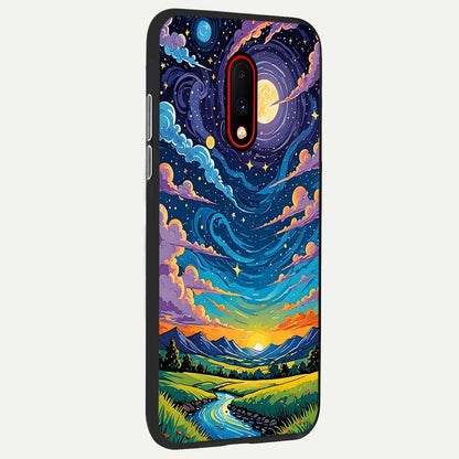  Dreamy Night Landscape back cover For OnePlus 7 slim fit glass case with vibrant aesthetic design