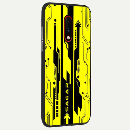  Electric Pulse CYBERPUNK Custom Name back cover For OnePlus 7 slim fit glass case with vibrant aesthetic design