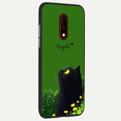  Emerald Cat Custom Name back cover For OnePlus 7 slim fit glass case with vibrant aesthetic design