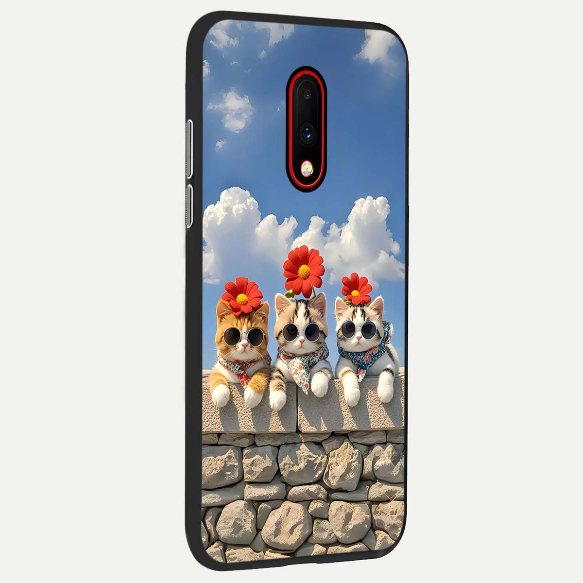  Floral Kitty Squad back cover For OnePlus 7 slim fit glass case with vibrant aesthetic design