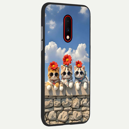  Floral Kitty Squad back cover For OnePlus 7 slim fit glass case with vibrant aesthetic design