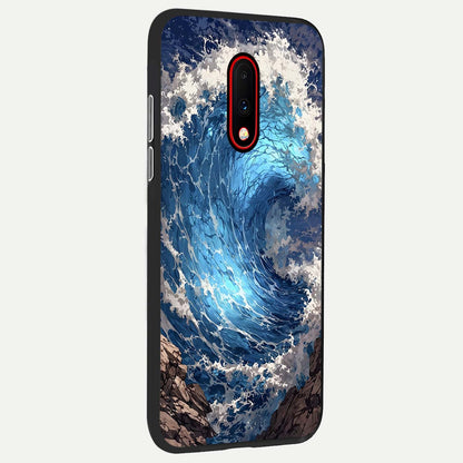  Giant Ocean Wave back cover For OnePlus 7 slim fit glass case with vibrant aesthetic design