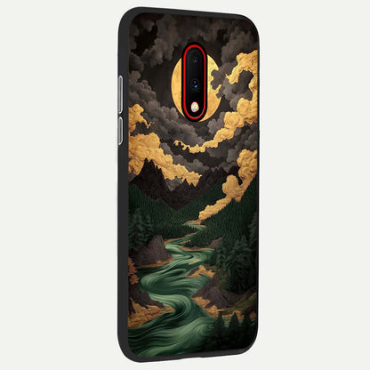  Golden River Moon back cover For OnePlus 7 slim fit glass case with vibrant aesthetic design