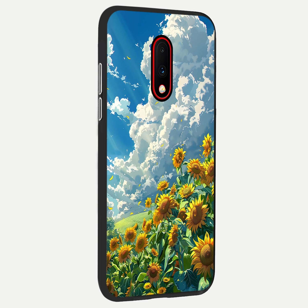  Golden Sun Glory back cover For OnePlus 7 slim fit glass case with vibrant aesthetic design