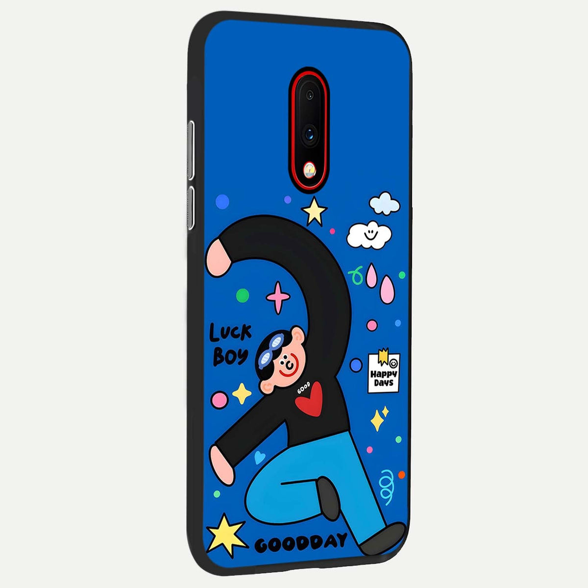 Happy Luck Vibe back cover For OnePlus 7 slim fit glass case with vibrant aesthetic design