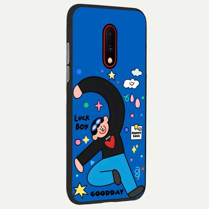  Happy Luck Vibe back cover For OnePlus 7 slim fit glass case with vibrant aesthetic design