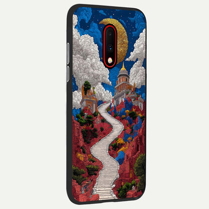  Heavenly Moon Path back cover For OnePlus 7 slim fit glass case with vibrant aesthetic design