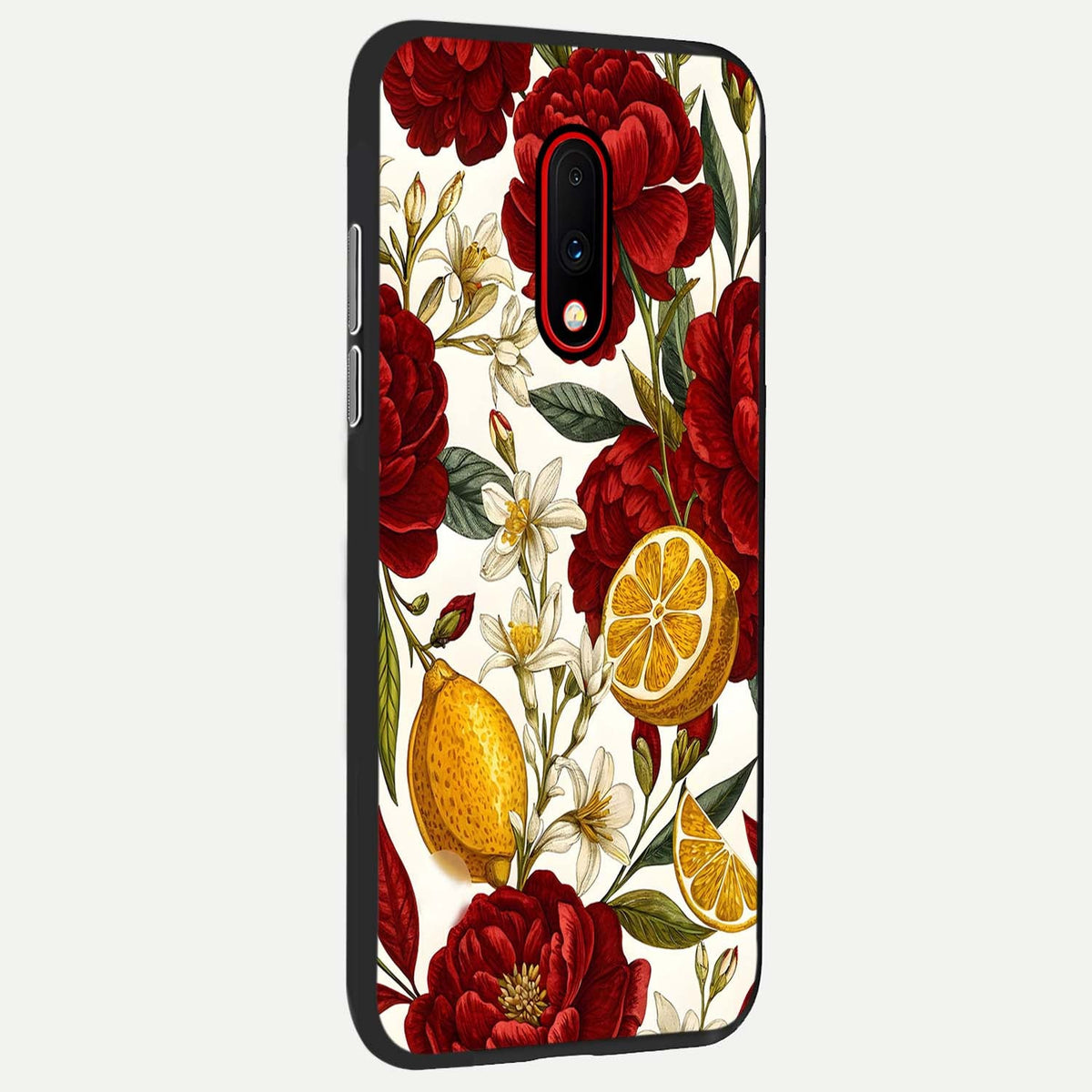  Lemon Rose Charm back cover For OnePlus 7 slim fit glass case with vibrant aesthetic design