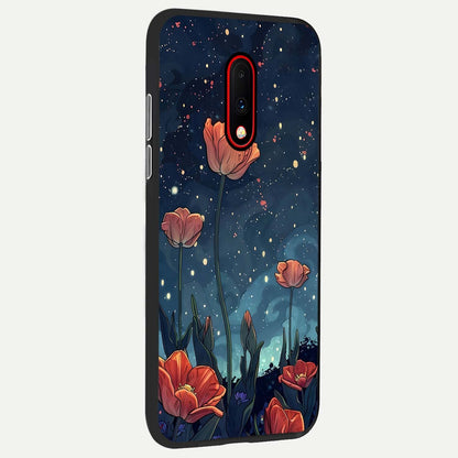  Midnight Tulip Glow back cover For OnePlus 7 slim fit glass case with vibrant aesthetic design