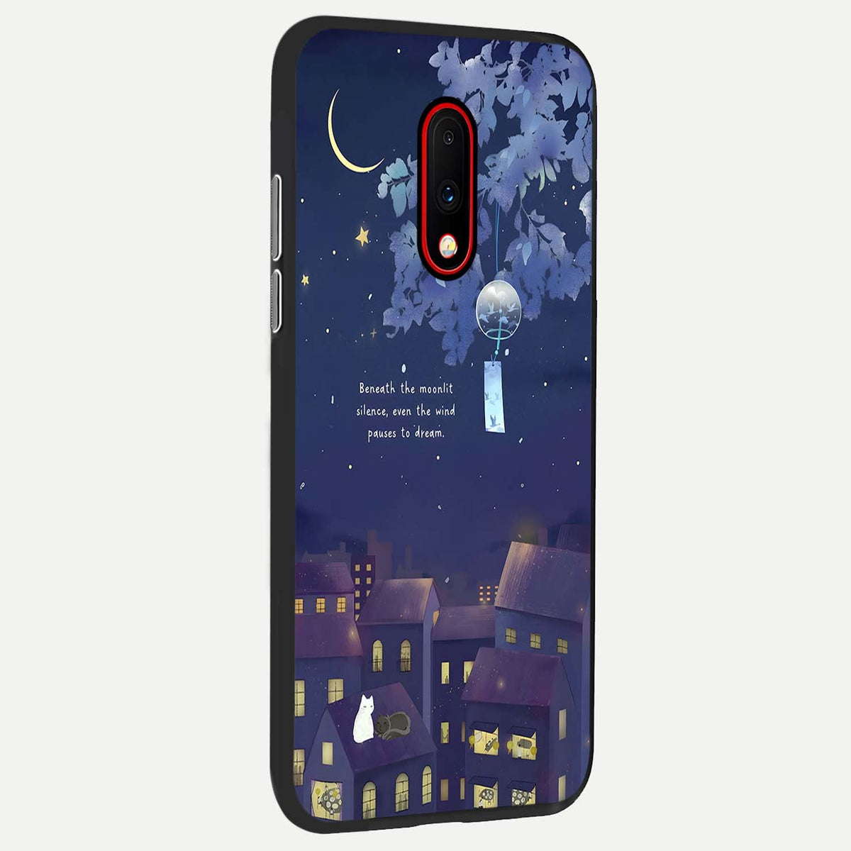 Moonlit Cat Silence back cover For OnePlus 7 slim fit glass case with vibrant aesthetic design