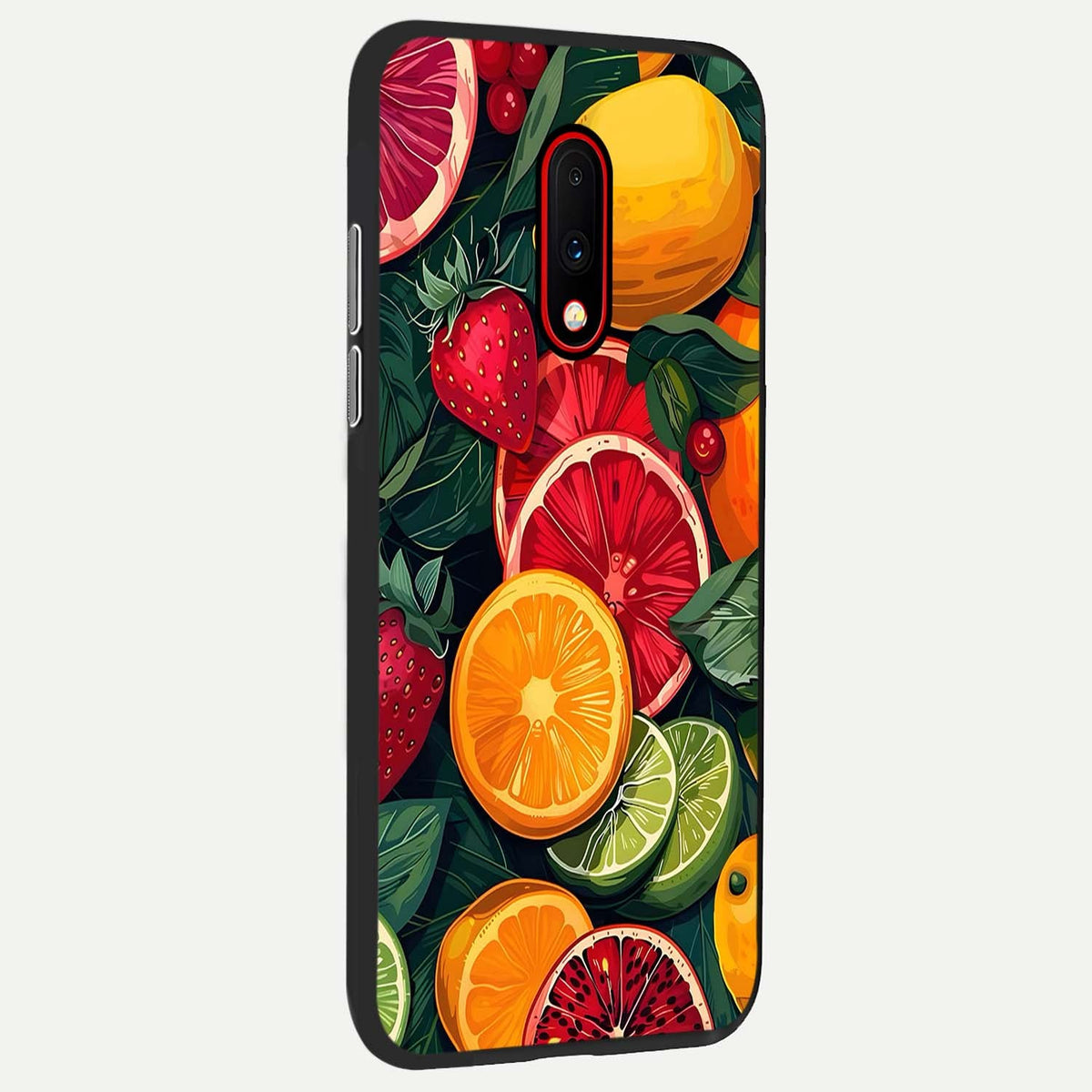  Multiple Fruits back cover For OnePlus 7 slim fit glass case with vibrant aesthetic design