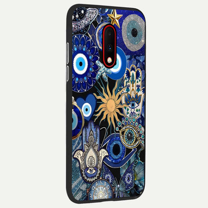  Mystic Blue Evil Eye back cover For OnePlus 7 slim fit glass case with vibrant aesthetic design