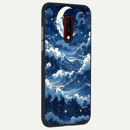  Ocean Moon Waves back cover For OnePlus 7 slim fit glass case with vibrant aesthetic design