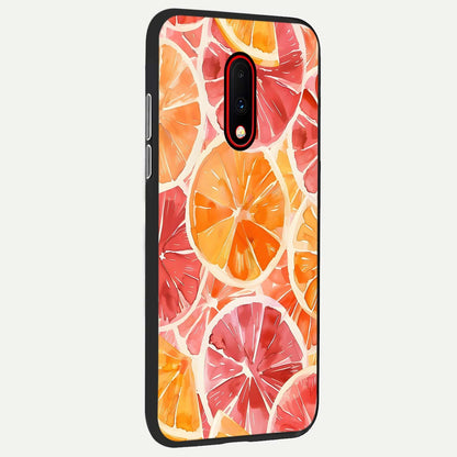  Orange Fruits Pattern back cover For OnePlus 7 slim fit glass case with vibrant aesthetic design