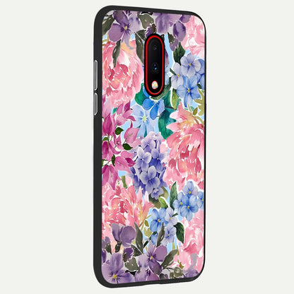  Pastel Floral Mix back cover For OnePlus 7 slim fit glass case with vibrant aesthetic design