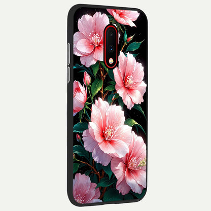  Peach Flower back cover For OnePlus 7 slim fit glass case with vibrant aesthetic design