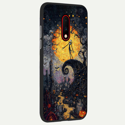  Pumpkin Moon Night back cover For OnePlus 7 slim fit glass case with vibrant aesthetic design