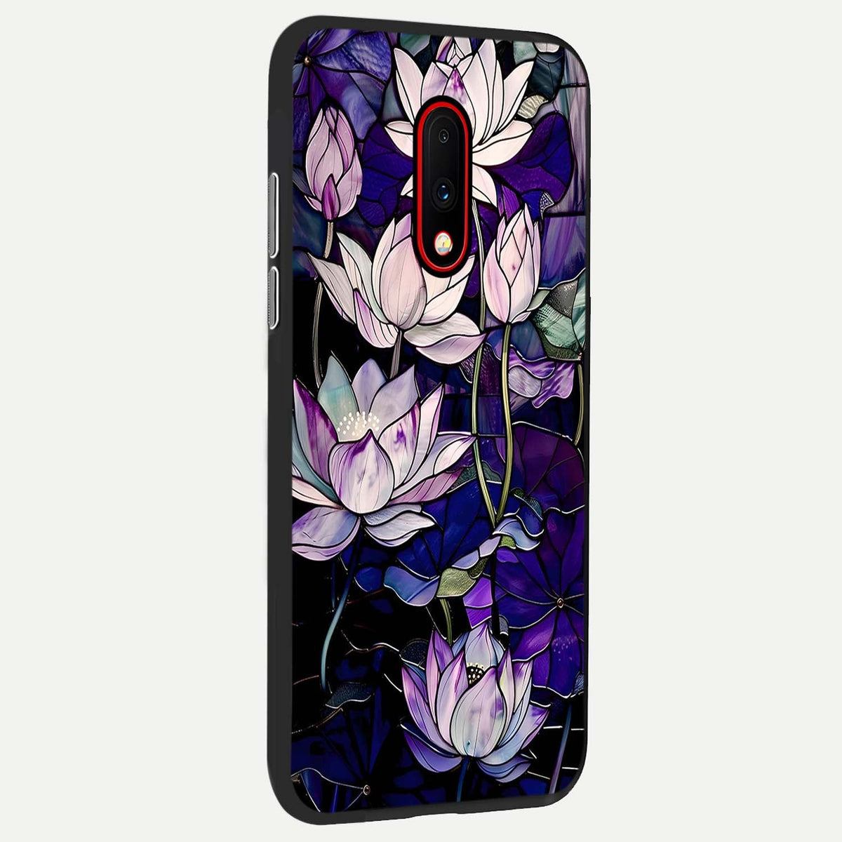  Purple Lotus Pattern back cover For OnePlus 7 slim fit glass case with vibrant aesthetic design