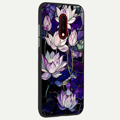  Purple Lotus Pattern back cover For OnePlus 7 slim fit glass case with vibrant aesthetic design