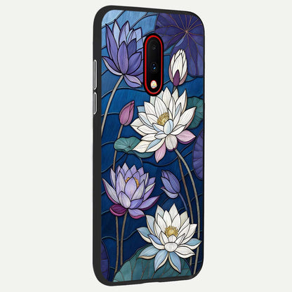  Purple Lotus Stained back cover For OnePlus 7 slim fit glass case with vibrant aesthetic design
