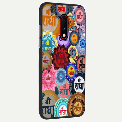 Radha Divine Bloom back cover For OnePlus 7 slim fit glass case with vibrant aesthetic design