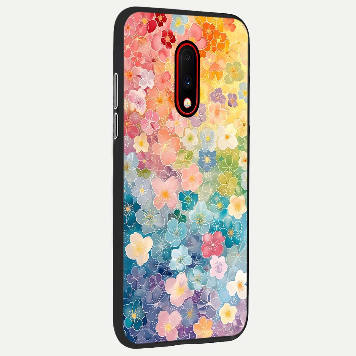  Rainbow Blossom Burst back cover For OnePlus 7 slim fit glass case with vibrant aesthetic design
