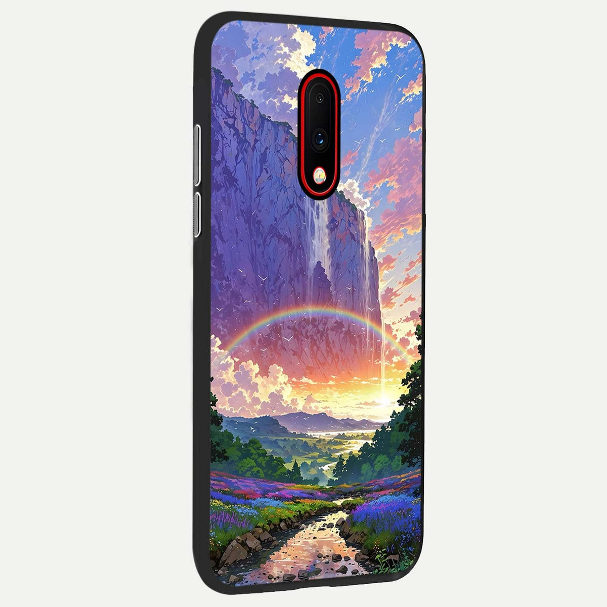  Rainbow Valley Dream back cover For OnePlus 7 slim fit glass case with vibrant aesthetic design