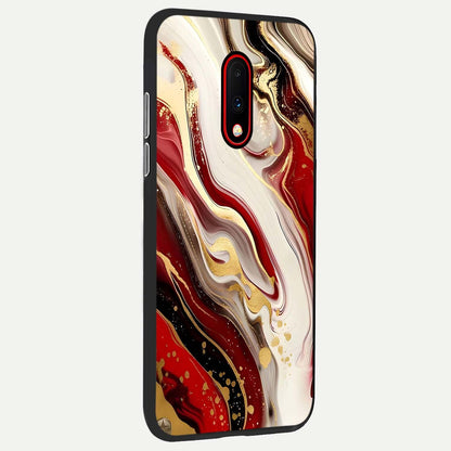  Red And White Marble back cover For OnePlus 7 slim fit glass case with vibrant aesthetic design