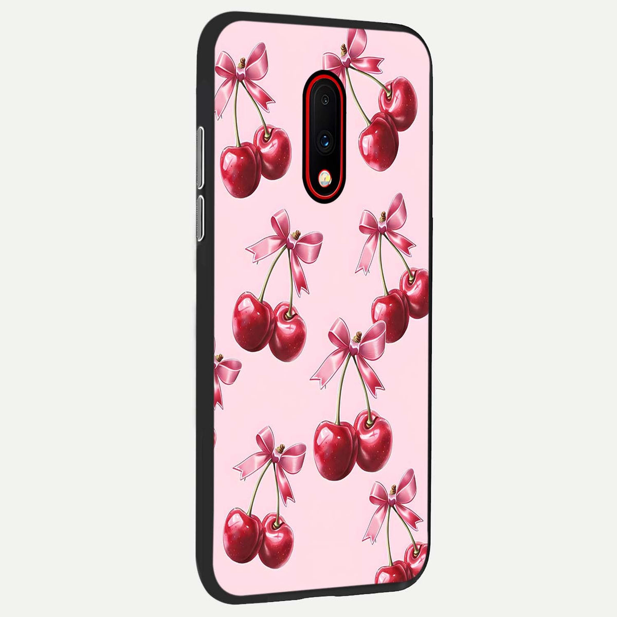  Red Cherries Pattern back cover For OnePlus 7 slim fit glass case with vibrant aesthetic design