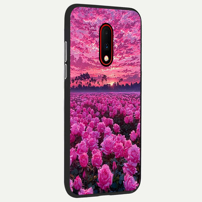  Rose Sunset Valley back cover For OnePlus 7 slim fit glass case with vibrant aesthetic design