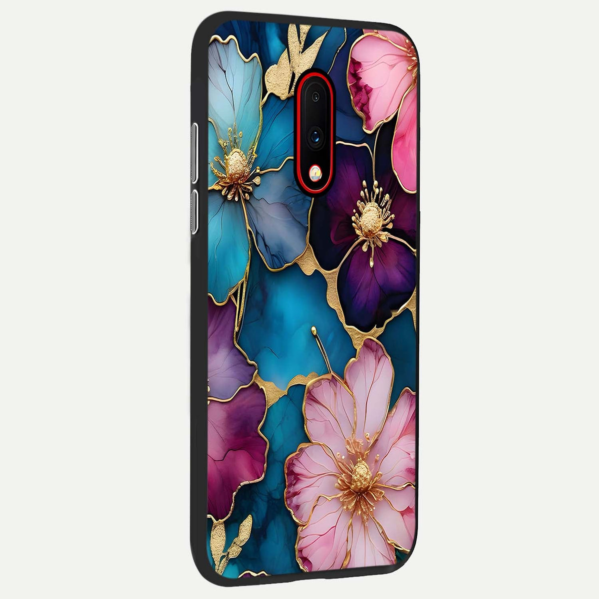  Sparkle Floral back cover For OnePlus 7 slim fit glass case with vibrant aesthetic design