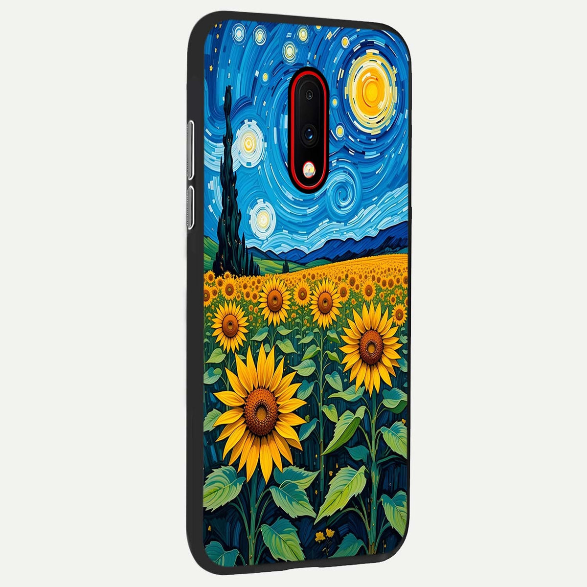  Starry Sunflower Dreams back cover For OnePlus 7 slim fit glass case with vibrant aesthetic design