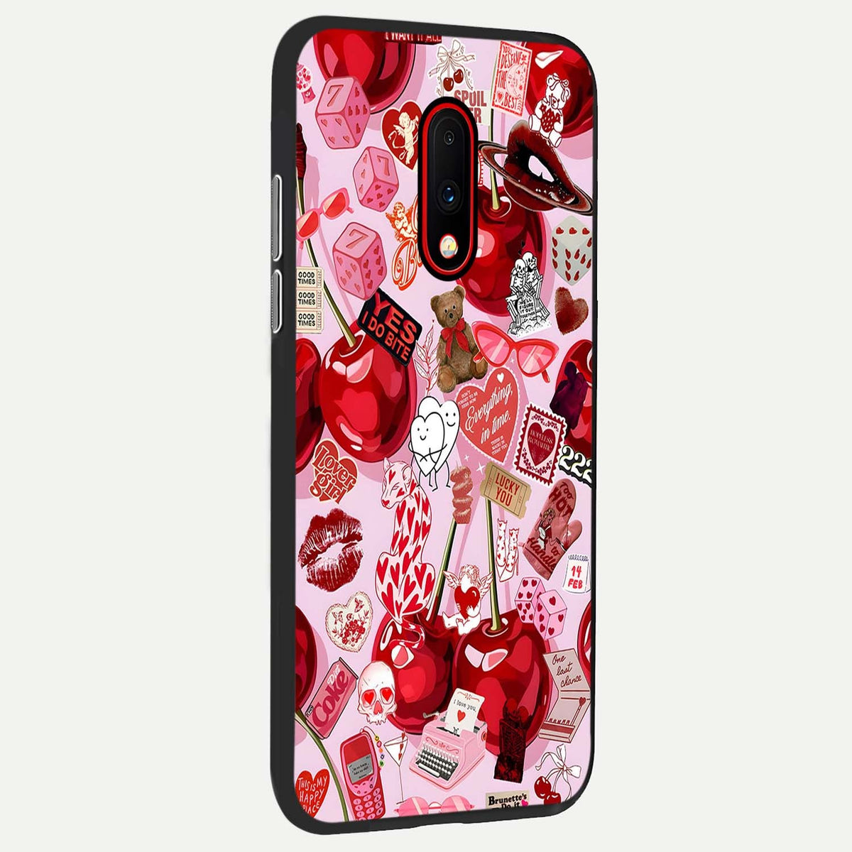  Sweet Cherry Chaos back cover For OnePlus 7 slim fit glass case with vibrant aesthetic design