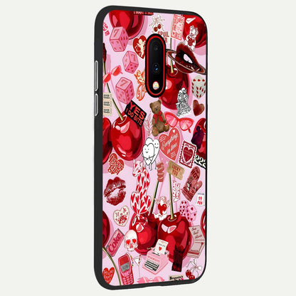  Sweet Cherry Chaos back cover For OnePlus 7 slim fit glass case with vibrant aesthetic design