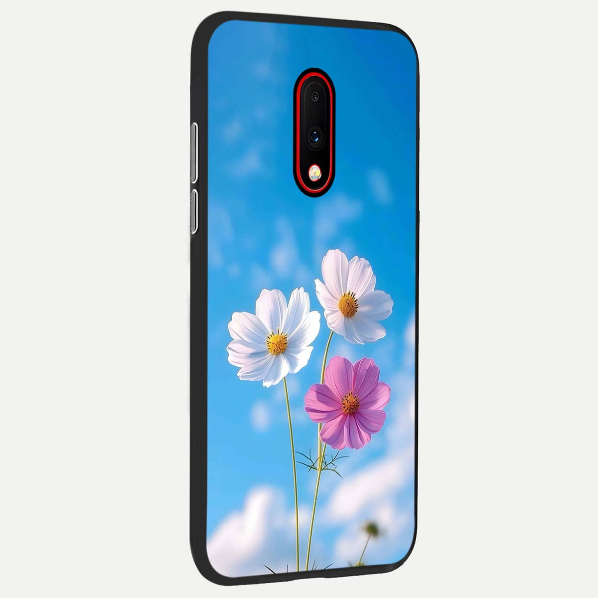  Tripple Flowers With Sky back cover For OnePlus 7 slim fit glass case with vibrant aesthetic design