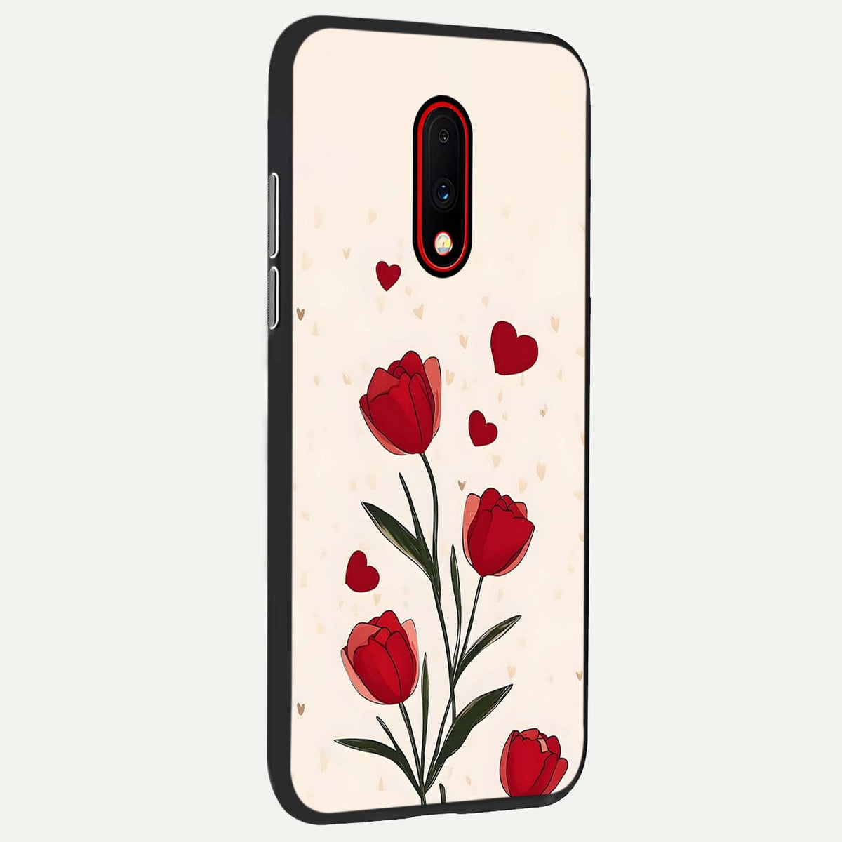  Tulip With Heart back cover For OnePlus 7 slim fit glass case with vibrant aesthetic design