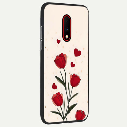  Tulip With Heart back cover For OnePlus 7 slim fit glass case with vibrant aesthetic design