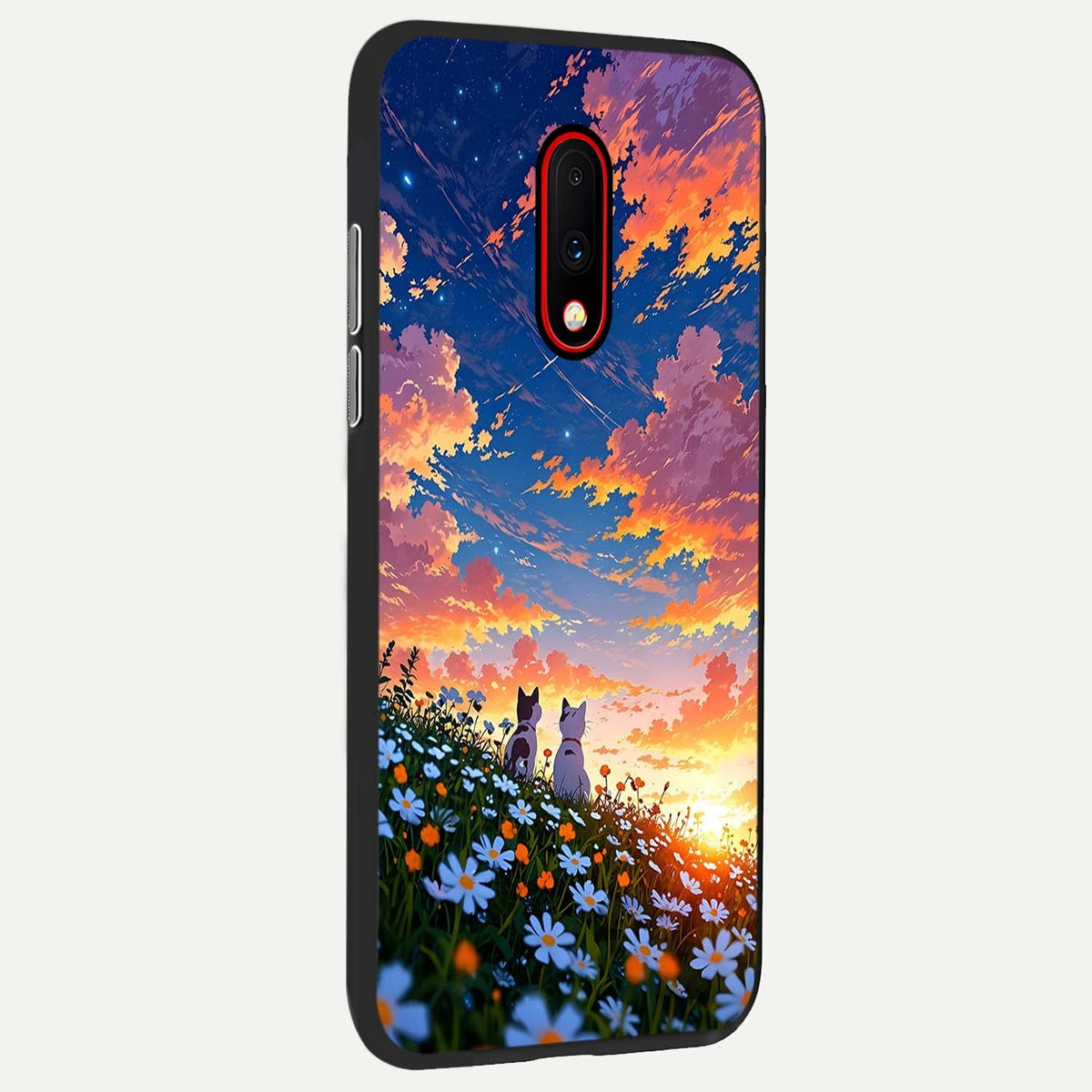  Two Cats Friends back cover For OnePlus 7 slim fit glass case with vibrant aesthetic design