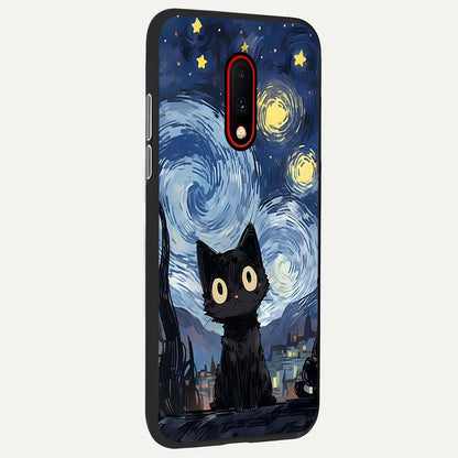  Van Gogh Cat back cover For OnePlus 7 slim fit glass case with vibrant aesthetic design