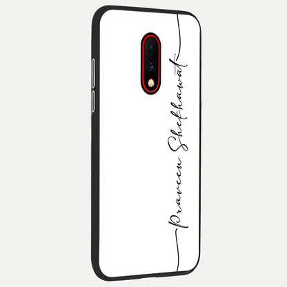  White Tune Custom Name back cover For OnePlus 7 slim fit personalized glass case with aesthetic design