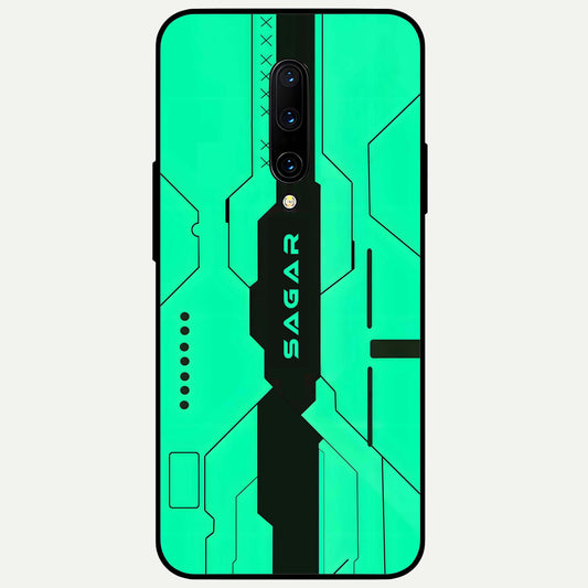 Aqua Tech CYBERPUNK Custom Name Glass Case For OnePlus 7 Pro back cover – full design glossy printed glass finish