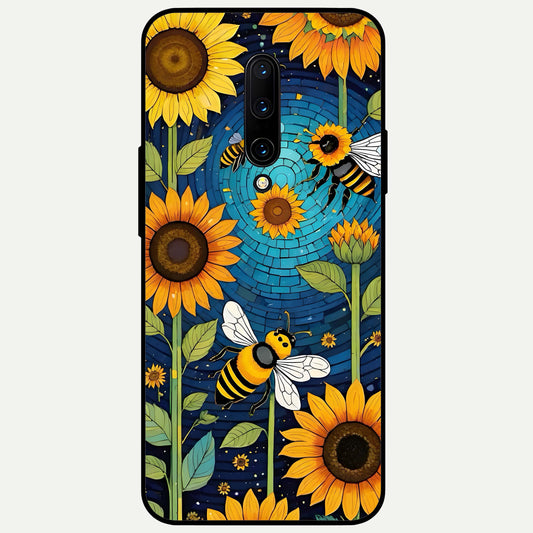  Bees And Sunflowers Glass Case For OnePlus 7 Pro back cover – full design glossy printed glass finish