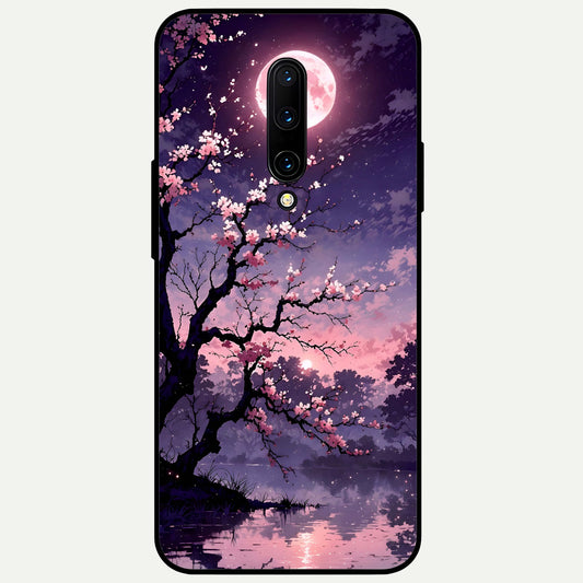  Blossom Pink Moon Glass Case For OnePlus 7 Pro back cover – full design glossy printed glass finish
