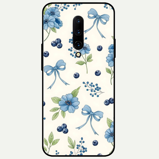  Blue Flower And Bow Glass Case For OnePlus 7 Pro back cover – full design glossy printed glass finish