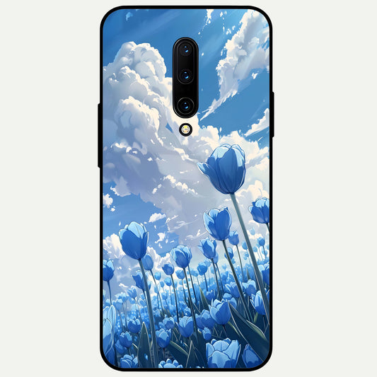  Blue Tulip Clouds Glass Case For OnePlus 7 Pro back cover – full design glossy printed glass finish
