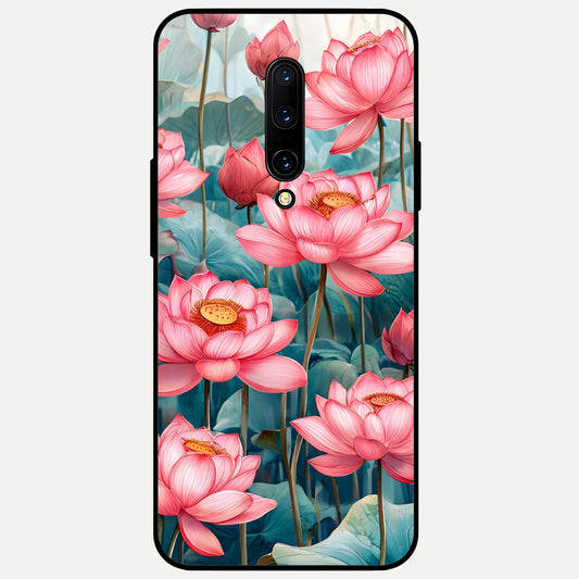  Celestial Pink Lotus Glass Case For OnePlus 7 Pro back cover – full design glossy printed glass finish