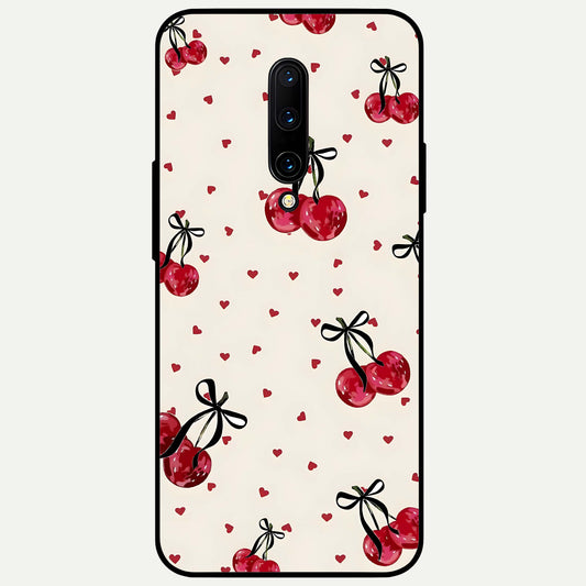  Cherry Heart Bow Glass Case For OnePlus 7 Pro back cover – full design glossy printed glass finish