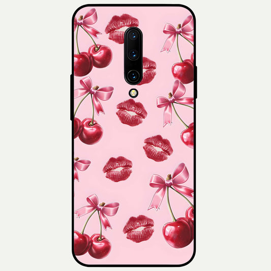  Cherry With Lips Glass Case For OnePlus 7 Pro back cover – full design glossy printed glass finish